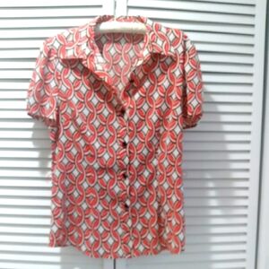 Women's short sleeve blouse, size M, red and white, with brown&black  by Spense